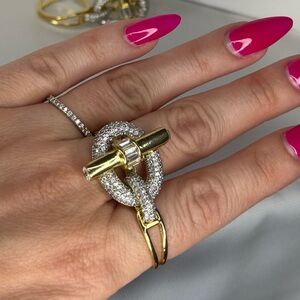 Elegant Gold and Silver Women's Double Finger Ring